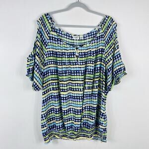 Cato Plus Size 22 24 Printed Cold Shoulder Smocked Blouse Top